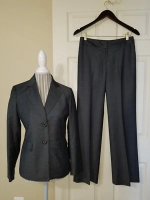 NINE WEST 2 piezas. Traje Clásico Pantalones y Blazer Gris A Rayas Talla 4 NUEVO Foto 1 de 4