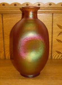 Josef Rindskopf Sohne Cisele Amber Iridescent Art Glass Pinched Form Vase 8.75" - Picture 1 of 11
