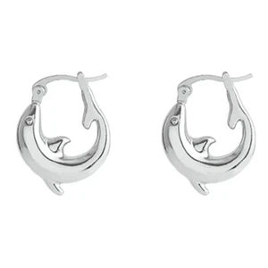 Huggie Dolphin Small Hoop Earrings for Women Girls Silver Gold Plated Sea Animal - Picture 1 of 6