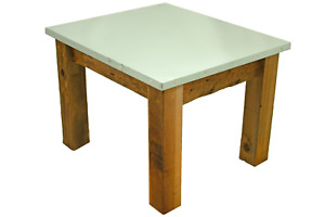 Redwood Patio End Table & Outdoor Garden Coffee Table Stainless Steel Tabletop