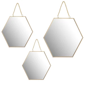 Honeycomb Hexagon Shape Gold Brass Hanging Plate Mirror With Chain Home D?cor - Picture 1 of 12