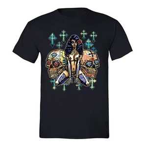 Herren Pink-up Girl 2 Cross Sugar Skull Day Dead Dia los Muertos Mexikanisches T-Shirt - Bild 1 von 2