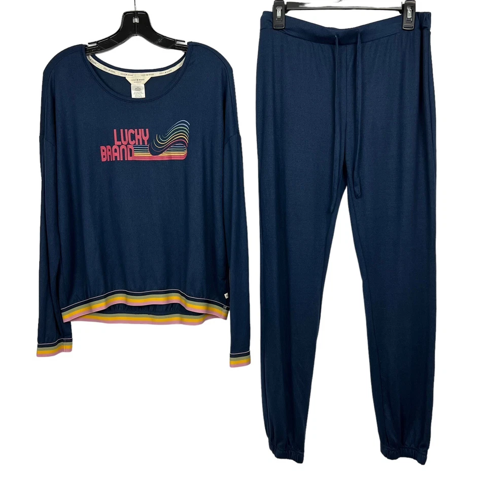 Pijama Lucky Brand para mujer de 2 piezas talla mediana azul multicolor gráfico elástico Foto 1 de 4