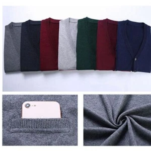 Mens Sleeveless Granddad Classic Button Up Knitwear Pockets Sweater Cardigan Top - Picture 1 of 18