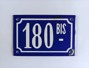ANCIENNE PLAQUE ÉMAILLÉE NUMÉRO DE RUE 180 BIS : 15 CM X 10 CM / BLEU ET BLANCHE - Picture 1 of 2