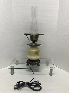 Vintage Mid Century Hand Painted Milk Glass Victorian Lamp - Picture 1 of 10