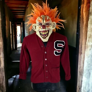 Creepy Scary Class Clown Halloween Costume Adult Letterman Sweater Mask - Picture 1 of 6