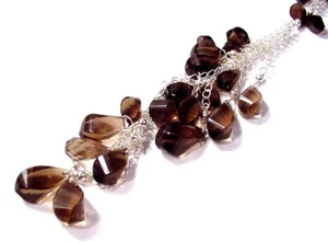 Huge Fancy 32" .925 Sterling Silver 250cttw Faceted Smokey Topaz Necklace F11 - Picture 1 of 5