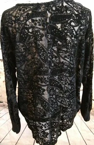 Womens Medium Large Black Paisley Velvet Long Sleeve Top Whimsygoth Witchy - Picture 1 of 4