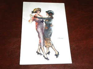 ORIGINAL SUZANNE MEUNIER SIGNED ART NOUVEAU GLAMOUR POSTCARD, LADIES DANCING. - Foto 1 di 2