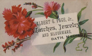 Albert Page Jr Watches Jewelry Silverware - Bath Maine - Victorian Trade Card - Picture 1 of 1