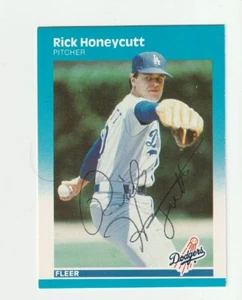 1987 Fleer Autographed #442 Rick Honeycutt card, Los Angeles Dodgers - Afbeelding 1 van 2