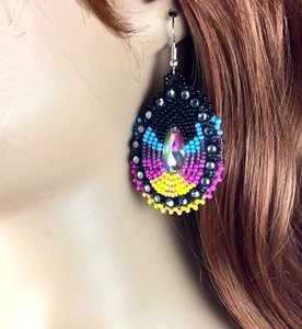 NUOVI ORECCHINI STILE NATIVO SEMI PERLINE FATTI A MANO MODA GANCIO E-4-81 - Foto 1 di 3