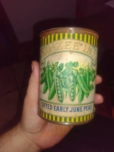 Vtg Tin Can Mo-zee Inn Sifted Early June Peas With Label Antique Peoria Il - Picture 1 of 3