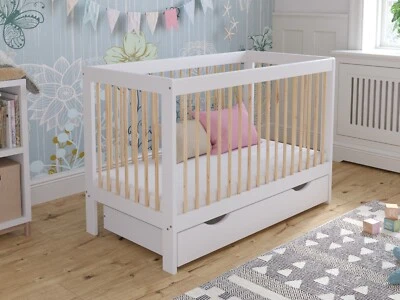 LOVE FOR SLEEP Luca White Baby Cot Bed 120x60cm with Aloe Vera Mattress