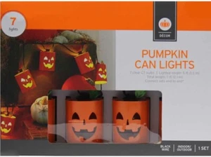 Decor Halloween Can Pumpkin Lights 7 Count Black Wire Indoor Outdor Decorations - Picture 1 of 4