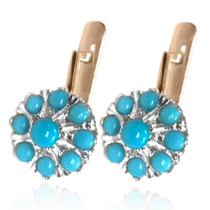 14k Rose and White Gold Genuine Turquoise European Style Earrings E1451 - Picture 1 of 4