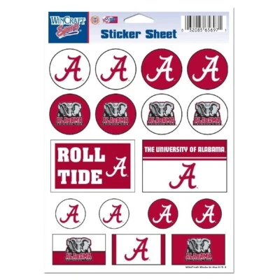 WINCRAFT Alabama Crimson Tide Vinyl Sticker Sheet 17 Decals 5x7 Inches Free Shipping
