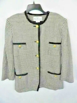 Blazer para mujer Oleg Cassini negro blanco espiga a cuadros de lana talla 16 Foto 1 de 4