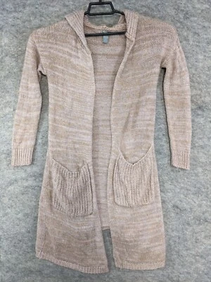 Cárdigan Suéter Charlotte Russ Para Mujer Pequeño Beige Rosa Abierto Con Capucha Bolsillos Largos Foto 1 de 4