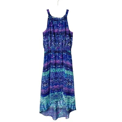 Vestido midi Chicos para mujer talla 1 EE. UU. 8 púrpura estampado azul cintura alta baja ajustada Foto 1 de 4