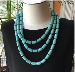 New 63” Long Howlite Blue Rectangular Turquoise Necklace. - Picture 1 of 4