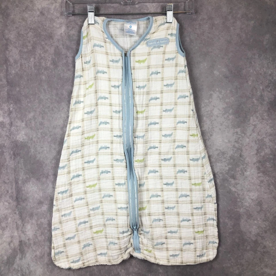 Halo Sleep Sack Medium 6-12 Months Alligator Crocodile Pattern Cream Blue Green - Image 1 of 4
