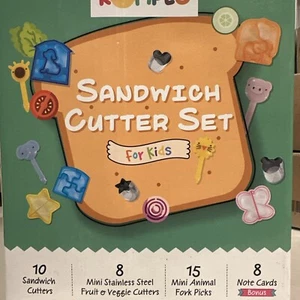 Kid Food Shape Cutter Set 10 Sandwich 8 Veg/Fruit Shape Cutters 15 Animal Forks - Picture 1 of 4