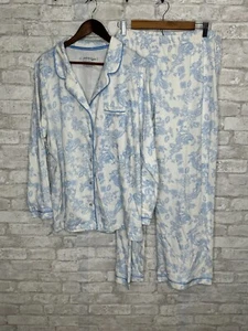 Cacique Pajama Set 18 20 White Blue Floral Paisley Soft Cotton Knit Lounge - Picture 1 of 18
