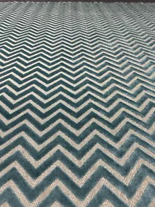 Kravet Clarke & Clarke Prisma Teal Fabric Modern Zigzag Raised Velvet 24”x 55”L - Picture 1 of 10