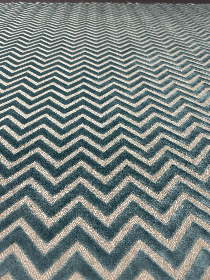 Kravet Clarke & Clarke Prisma Teal Fabric  Modern Zigzag Raised Velvet 24”x 54”L - Image 1 of 4