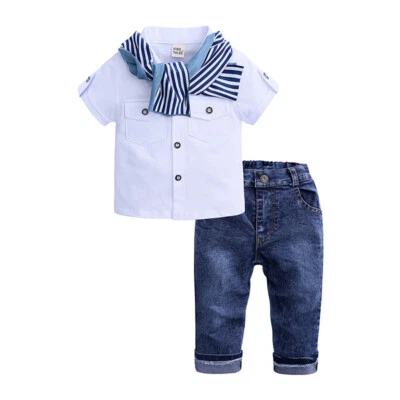 shirt+jeans outfits cool 1 set baby toddler Kids boys summer outfits cotton top  - Image 1 of 4