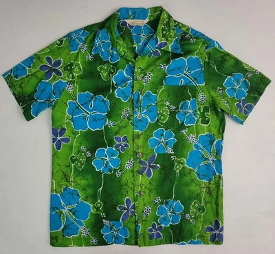 Camisa Tiki De Colección Años 60 Real Hawaiana Cuello Lazo Tela de Corteza Aloha Camp Para Hombre M Foto 1 de 4