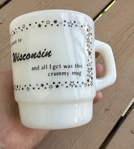 Taza de recuerdo vintage Anchor Hocking Milk Glass Wisconsin - Imagen 1 de 6
