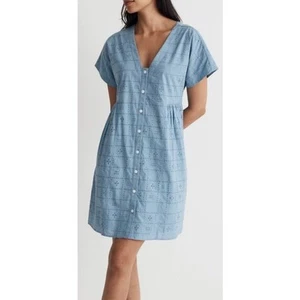 Madewell Eyelet V Neck Cotton Short Sleeve Mini Dress US Women's XS New - Picture 1 of 9