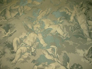 1 1/8 YDS NEOCLASSICAL ANGELS CHERUB EMBROIDERED UPHOLSTERY FABRIC FOR LESS - Picture 1 of 4