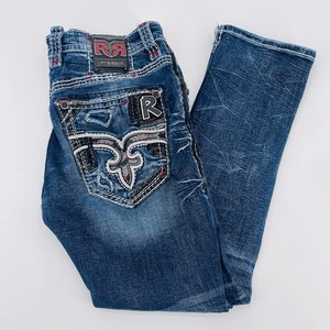 Pantalones de mezclilla Rock Revival para hombre 36 lince ajustados pierna recta bordados - Imagen 1 de 11