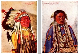 2~4X6 Postcards SIOUX INDIAN KICKING BEAR & SHE COMES OUT FIRST By EA Burbank - Picture 1 of 5