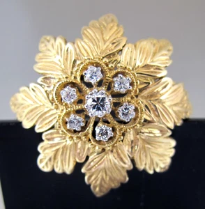 Vtg. 14K Yellow Gold Diamond Domed Flower Brooch 9.60 Grams - Picture 1 of 10