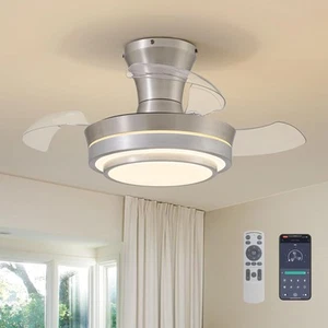 Retractable Small Led Ceiling Fan with Light and Remote 28 Inch Low Profile B... - Picture 1 of 9