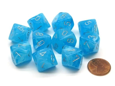 Pack of 10 Chessex Luminary D10 Glow in the Dark Dice - Sky with Silver Numbers - Image 1 of 3