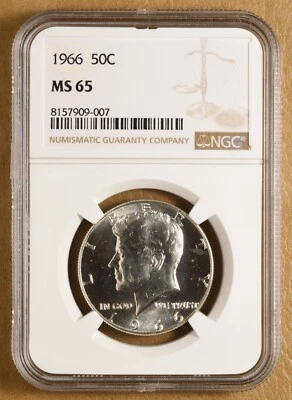 1966 P Kennedy Silver Half Dollar NGC MS65 - Image 1 of 4