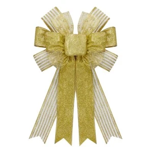 Large Christmas Wreath Bows Christmas Gold Glitter Ribbon Bows for Wreaths - ... - Picture 1 of 6