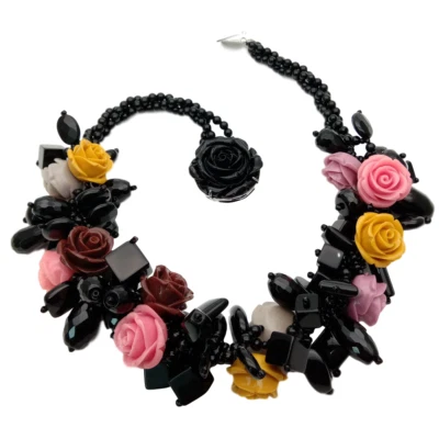 19" Multi Shape Onyx Mixed Color Resin Flower Statement Necklace - Image 1 of 4