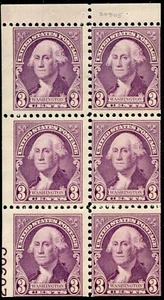US Scott 720b Washington w/partial plate number Booklet Pane Mint NH - Bild 1 von 1