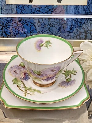 STUNNING ROYAL DOULTON PORCELAIN TRIO GLAMIS THISTLE signed by artist - image 1 of 4