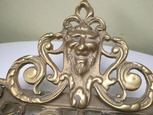 ANTIQUE BRASS BRONZE DOUBLE INK WELL WITH MANS GOTHIC FACE ORNATE DESIGN - Picture 1 of 12