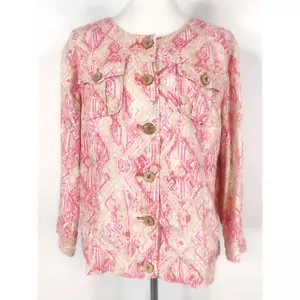 Charter Club Jacket Womens Extra Large Red Pink Geometric Linen Beachy Coastal - Picture 1 of 10