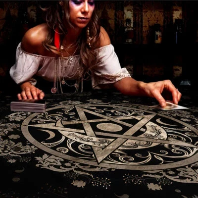Pentacle Altar Cloth, Moon Phases Wicca Altar Supplies, Pentagram Tarot Cloth - Image 1 of 2