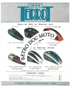 ORIGINAL Affichette Motos TERROT Réservoirs 1933 en COULEUR Prospectus Affiche - Picture 1 of 1